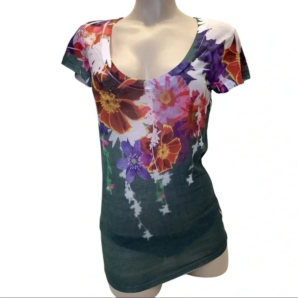 In Love By 2AM Floral Size Med Crewneck Sublimation Fitted Tee. Made in USA New